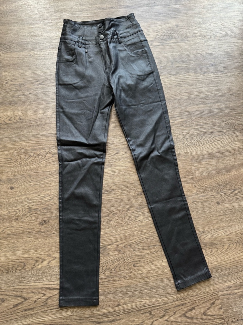 Black Faux Leather Skinny Pants | High Waist Stretch | XS